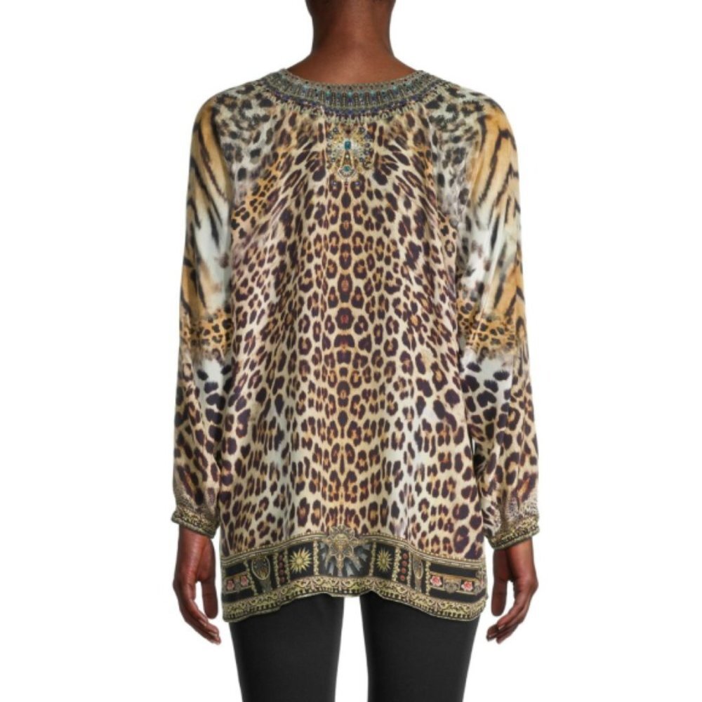*SOLD* Camilla 'Call Of The Cathedral' Animal-Print Lace-Up Silk Top, Multicolor - Picture 3 of 3